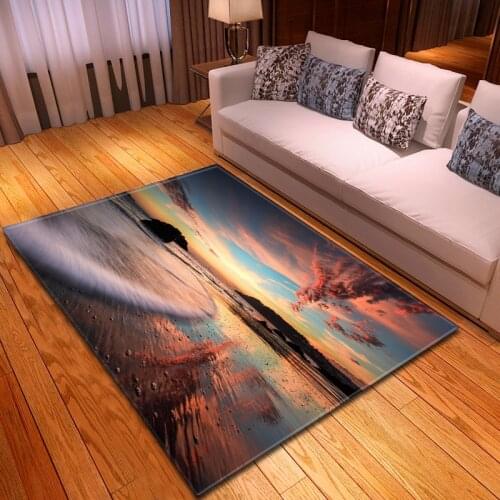 Natural landscape printing Carpets Soft Flannel 3D Printed Area Rugs Beach Mat Rugs Anti-slip Large Carpet for Living Room Decor