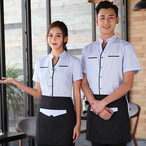 Waitress Work Clothes Short Sleeve Hotel Overalls Restaurant Hot Pot Shop Women Summer Uniform Cafe Waiter Men Jacket H2321