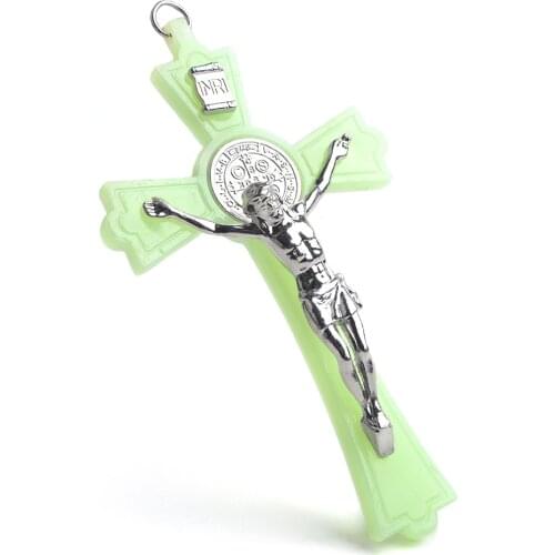 Jesus Crucifix 130mm Green Luminous Plastic St Benedict Church Wall Rosary Cross Pendant