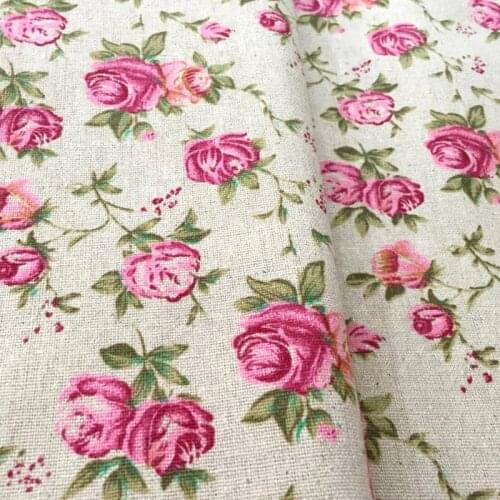 Rosy Flower Cotton Fabric by Meter Retro Vintage Sewing Crafts Linen Cloth