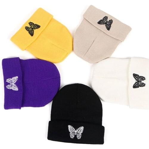 Butterfly Embroidery Beanie New Unisex 2020 Winter Hats Women Men Solid Black czapka zimowa autumn beanies Knitted Hats Skullcap