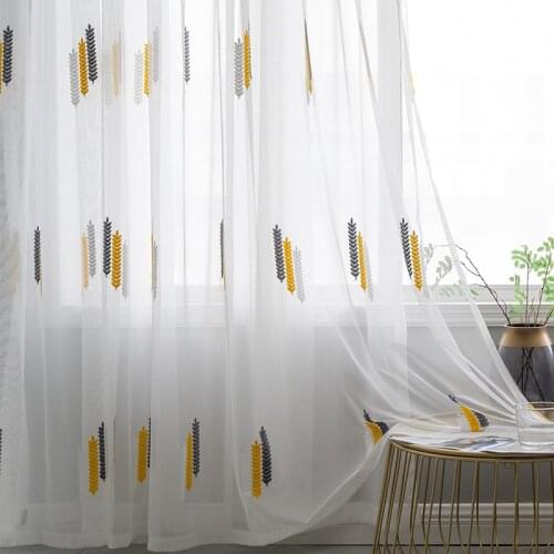 Embroidered Sheer Curtains Modern Gauze Curtain Yellow Living Room Blue Bedroom White Yarn Window Tulle Curtains