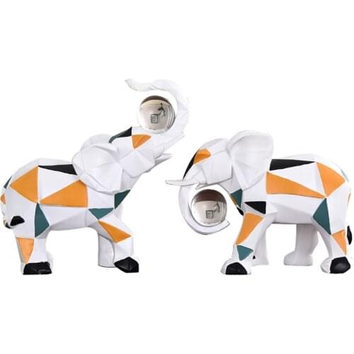 MODERN ABSTRACT GEOMETRIC ART ELEPHANT RESIN SCULPTURE PERSONALITY ELEPHANT COUPLE STATUE LIVING ROOM DECORATION