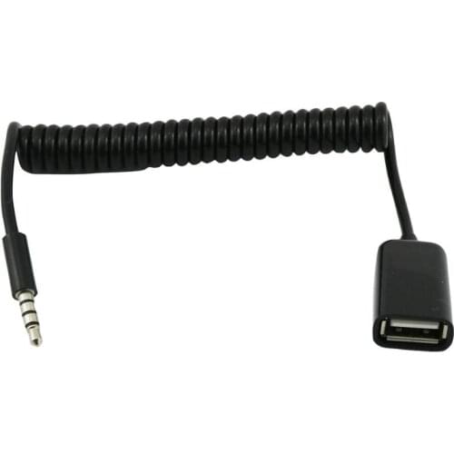 1x USB 2.0 A Female To 3.5mm 4 Pole Male Plug Audio Coiled Spiral Adapter AUX Connector Cable