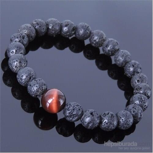 Takıcadde Volcanic Lava Stone Red Tiger Eye Natural Stone Bracelet