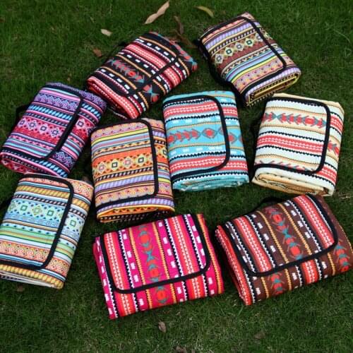 Outdoor Retro Printed Camping Mat Waterproof Portable Picnic Beach Blanket Mattress For Multiplayer Foldable Sleeping Hiking Pad