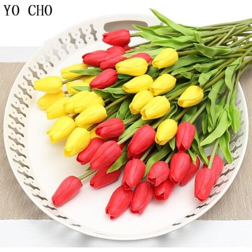 YO CHO 1PC PU Mini Tulip Flores Real Touch Flowers DIY Party Wedding Flower Fake Artificial Flowers Tulips For Home Decoration