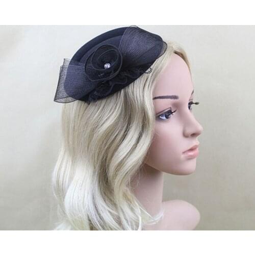 Ladies Cocktail Fascinator Flower Feather Sinamay Fasinator for Women Hair Accessories Elegant Hat Clip for Wedding Bridal