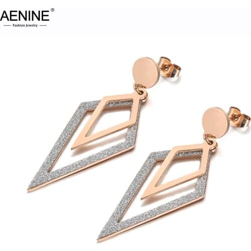 AENINE Fashion Bohemia Stainless Steel Geometry Triangle Stud Earrings For Women Girls Rose Gold Scrub Earrings Jewelry AE19204