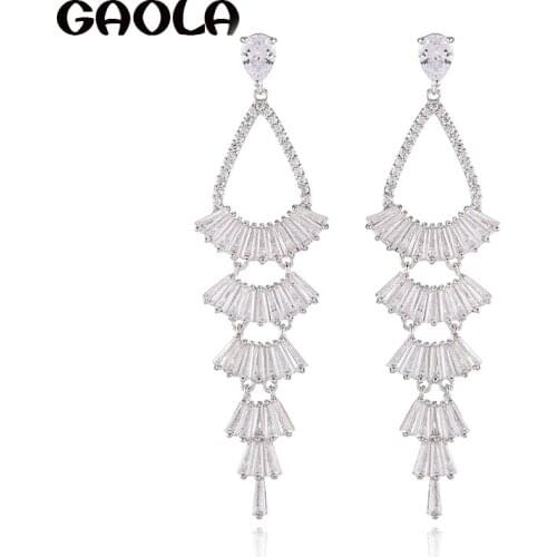 GAOLA Least Unique Cubic Zircon Geometric Fan Dangle Earrings For Women Bridal Jewelry GLE9246