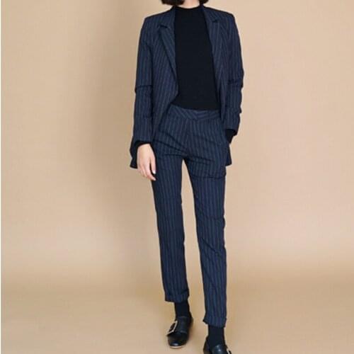 Women two piece outfits casual suit female striped fashion loose temperament slim office ladies OL suit
