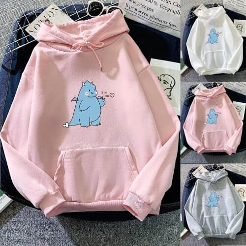Womens Casual Dinosaur Printed Top Long Sleeve Loose Hooded Sweatshirt Top With Pocket Autumn Winter Warm Hoody Pullovers Tops