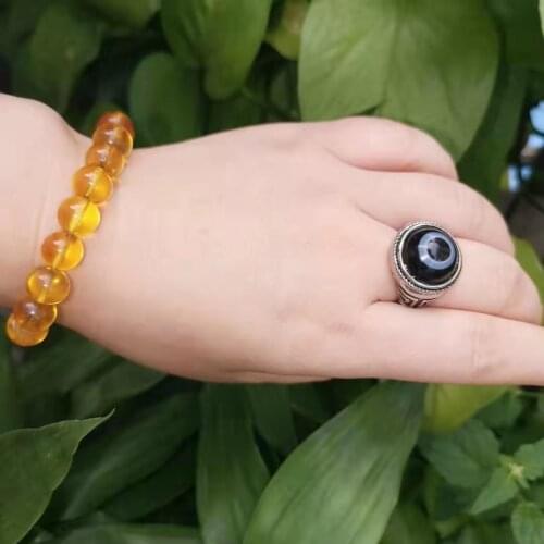 1psc/lot rare natural dzi agate ring s925 Yin Yang Tai Chi Bagua Realistic three-dimensional Breathtaking eyes anillos joyas