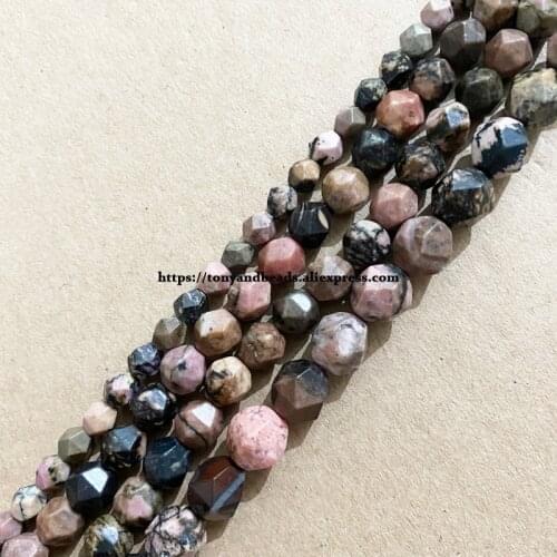15" Natural Stone Big Cuts Faceted Black Lace Rhodonite Round Loose Beads 6 8 10 mm Pick Size