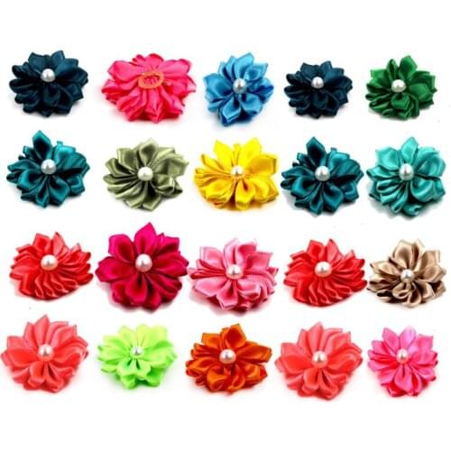 20PCS Cute Small Dog Hair Bowknot Flower Imitation Pearl Topknot Pet Hair Decor