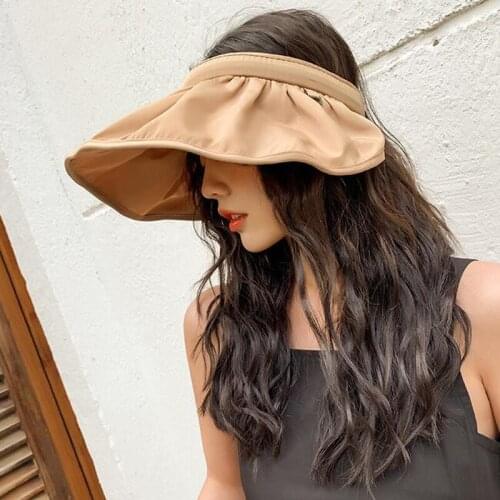 2021 Mew Hot summer sun hat with pearl adjustable big heads wide-brimmed beach hat UV protection packable sun visor hat with