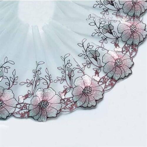 5Yds 20cm Light Pink Mesh Fabric Venise Lace Trim Embroidery Embellishment Sewing Crafts Doll Material Free Shipping LR0015