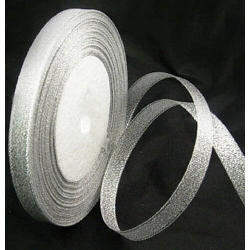 25 yards Organza Ribbon Lace Glitter Shiny Silver- 10mm wide 7LS16