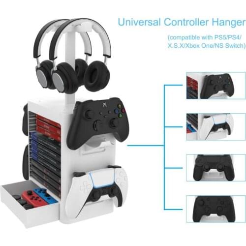 3 In 1 Dual Game Controller Holder Headphone Stand Game Disc Rack For NX Switch PS5 PS4 Xbox Multifunctional Disk Storage Tower