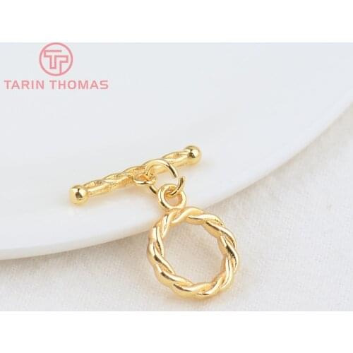 6 Sets O:12MM T:18.5MM 24K Gold Color Plated Brass Twisted Round Bracelet O Toggle Clasps High Quality Diy Jewelry Accessories