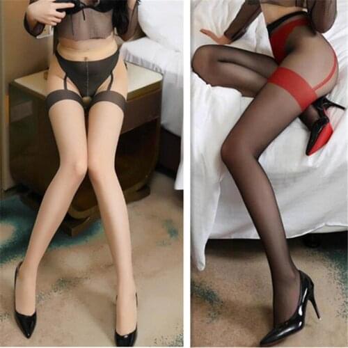 Ultra-thin 10D Color Matching Sexy Stockings Fake Garter Belt Sexy Lingerie Open Crotch Pantyhose Stocking Transparent Tights
