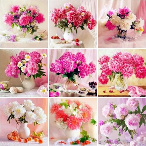 EverShine Diamond Painting Full Square Flowers Cross Stitch Diamond Embroidery Peony Mosaic Art Set Vase Home Decorations