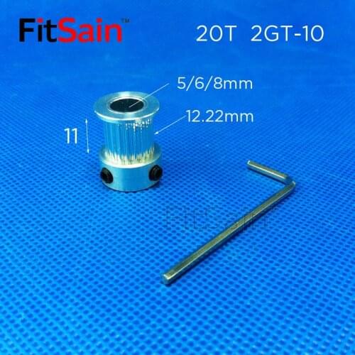 FitSain-2GT 20T Width 10mm Synchronous Wheel GT2 Pulley Aluminum Alloy Timing Belt Middle Hole 5-6-8mm