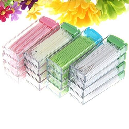 Hot Sale Portable Plastic Toothpick 50 Pack Boxed Green No Smell Oral Dental Picks 7JRY