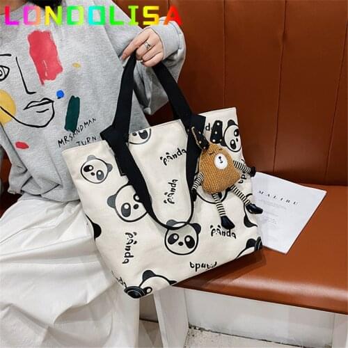 Panda Pattern Canvas Totes Shoulder Bags for Women 2021 New Large Capacity Handbag and Purse College Students Book Shopping Sac
