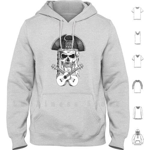 Ukulele Pirate Skull hoodies Pirate Ukulele Skull Music Bandana Fine Liner Black And White Pen