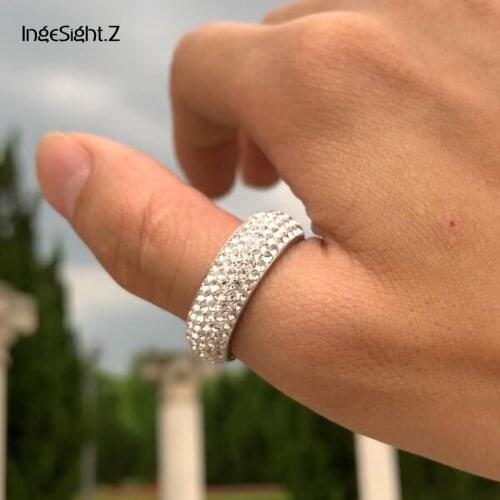 IngeSight.Z Shiny Full Iced Out Rhinestones Crystal Knuckle Finger Rings for Men Kpop Stainless Steel Index Finger Rings Jewelry