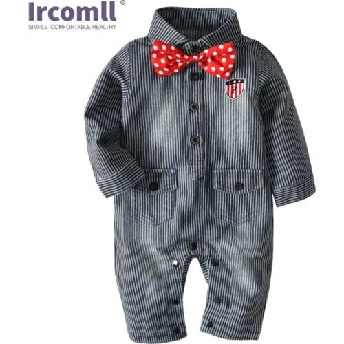 Ircomll Infant Newborn baby boys Rompers Formal Kid Newborn Striped Gentleman Tie Bow Toddler Boys Jumpsuit Clothes For Party