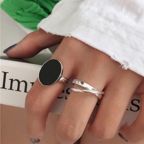 Black Resin Finger Rings Fashion Jewellery Elegant Big Oval Resion Mold Ring Silver Color Jewelry 2020