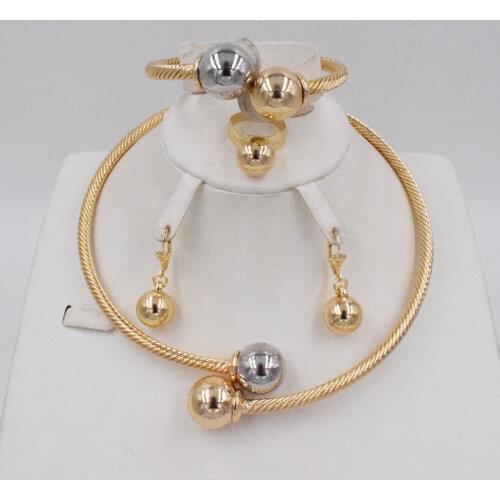 New design High Quality Dubai Gold two Color Jewelry Set For Women african beads jewelry fashion necklcace set earring jewelry