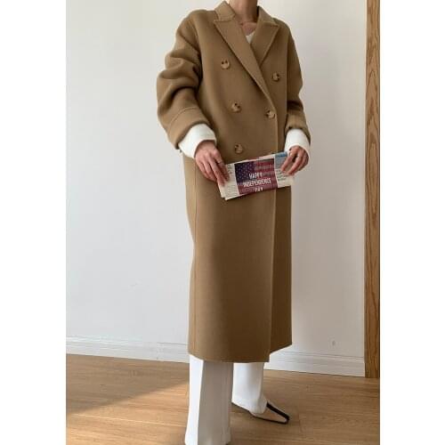 High-definition suit double-breasted British double-sided cashmere coat woolen coat female Korean version 21 new