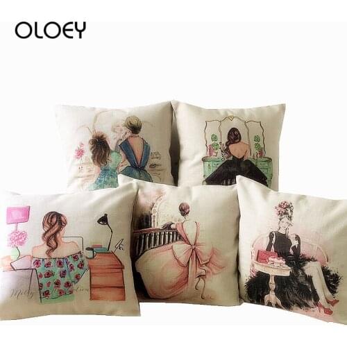 Beautiful Painted Girl Square Linen Pillowcase, Size 45x45cm, Home Bedroom Office Decoration, Hotel Car Decorative Pillowcase
