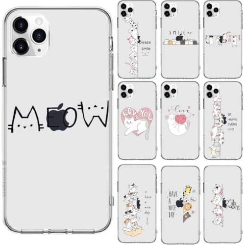 Creative white Cute cartoon cat Phone Case Transparent for iPhone 6 7 8 11 12 s mini pro X XS XR MAX Plus cover funda shell