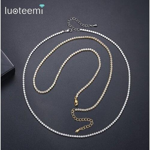 LUOTEEMI Teenis K-Pop Fashion Necklace Two Colors Cuban Link Chain 2mm Round Cubic Zircons Men Necklace 2021 New Arrival Regalo