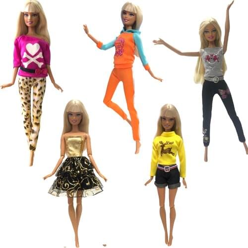 NK 5 Pcs/Set Doll Fashion Dress Casual Pants Set For Barbie Accessories Doll Fashion Clothes Best Girl Children Gift 023A