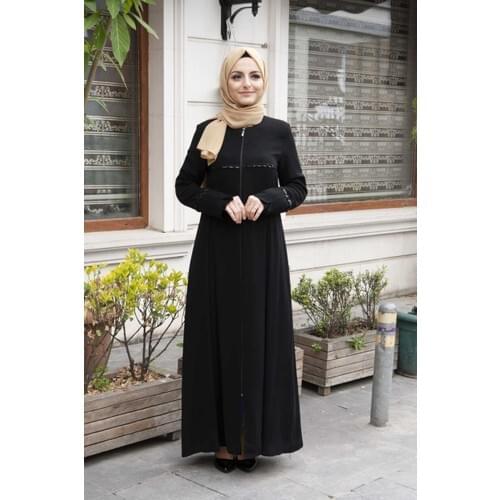 Muslim Clothing Sequined Abaya Crepe Ferace Black