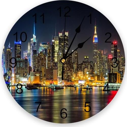 Manhattan City Night View 3D Wall Clock Modern Design Living Room Decoration Kitchen Clock Art Wall Watch Home Decor