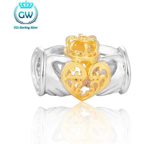 Solid Golden Crown European Charm Fit Bracelets & Necklaces Love Charms Silver 925 Original Wholesale GW Brand Jewellery E024