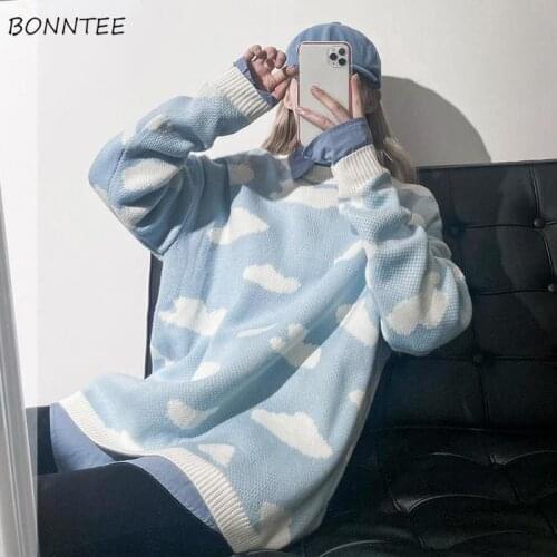 Autumn Sweaters Women Chic Harajuku Korean Stylish Lovely College Teens Knitted Clothing Loose All-match Ladies Pullover Spring