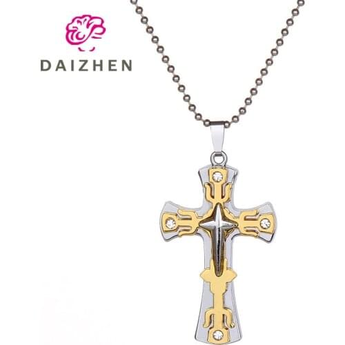 Retro Men and Women Necklace Stainless Steel Jewelry Accessories Cross Simple Couple Pendant Christian Gifts Christmas Jesus