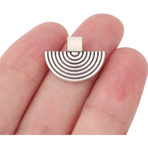 15 x Tibetan Silver Semicircle Half Round Charms Pendants Beads 2 Sided for Bracelet Necklace Jewelry Making 16x21mm