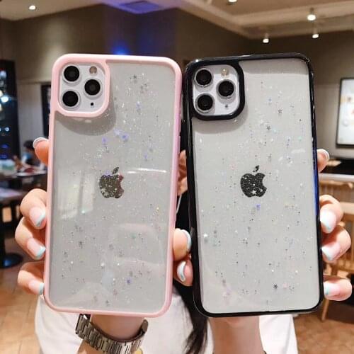 Transparent Shockproof Bumper Phone Case for Iphone 11 11Pro Max Xr X 7 6 8 Plus Glitter Sequins Stars Soft Tpu Case Cover