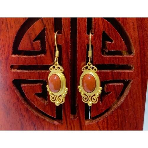 S925 silver south red earrings agate long retro earrings small fresh earrings