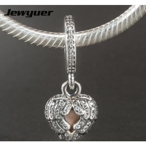 Hearts Charm with Enamel 925 Sterling Silver floating Angel Wing Charms fit Brand Bracelet necklace diy beads Fine Jewelry DA159