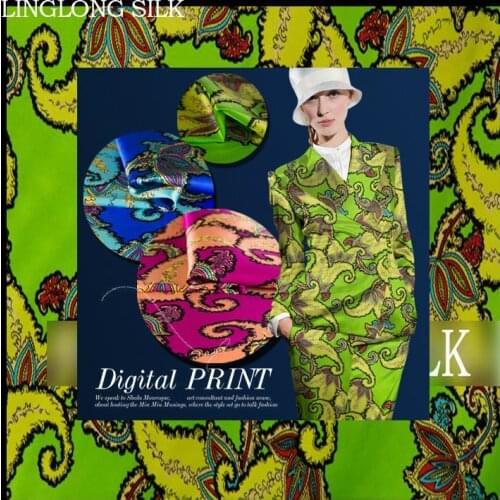 PRINTED SILK STRETCH SATIN 118cm width 19momme/Pure Mulberry Silk Tissus For Wedding Dresses Sewing Lute Flower