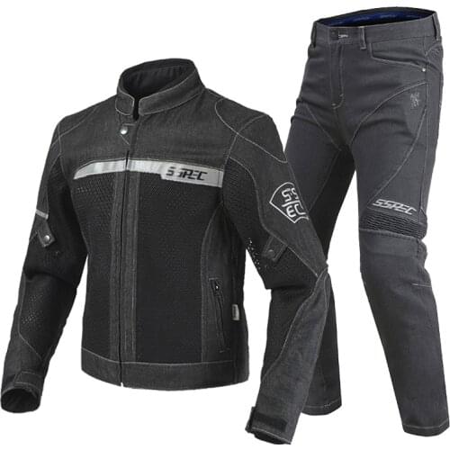SSPEC Breathable Motorcycle Jacket Pants Mens Cool Denim Mesh Motocross Moto racing Riding jean Jacket Suit Jaqueta Motoqueiro